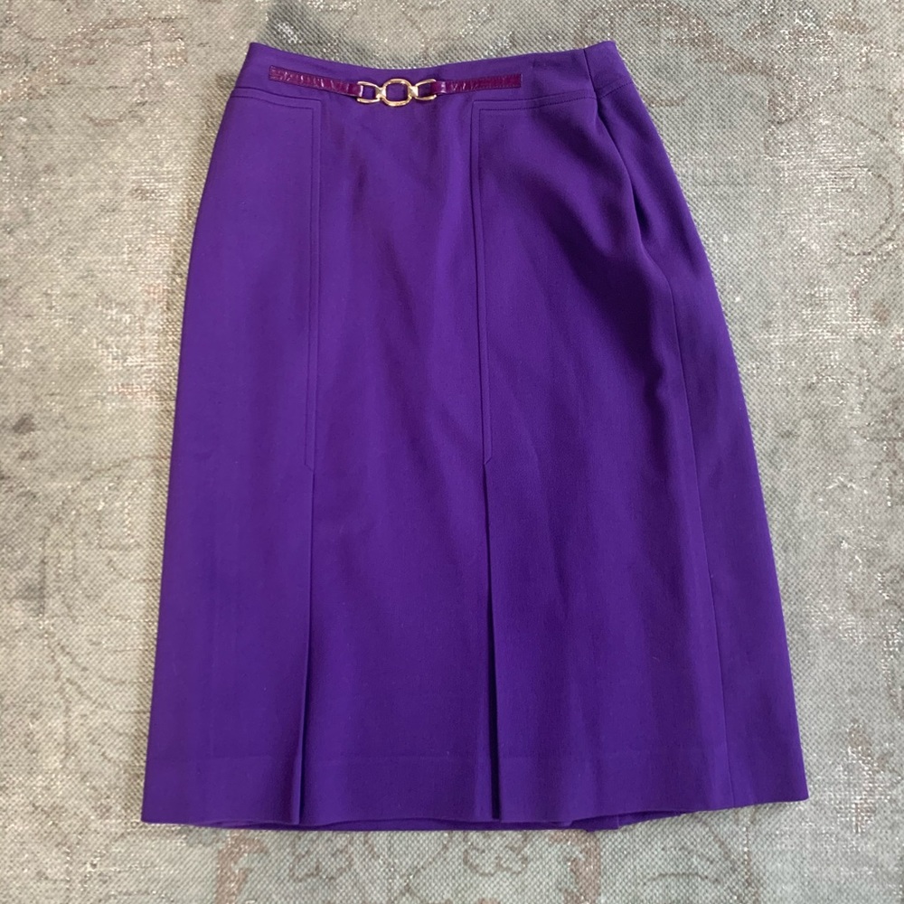 Celine Paris Vintage Purple Wool Midi Skirt 14